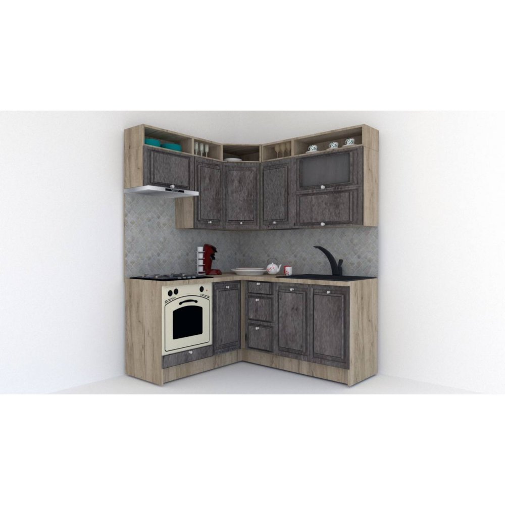 Bucatarie de Colt LEEA ART CORNER FRONT MDF ROSA 160-180 ST. K002 / decor 247