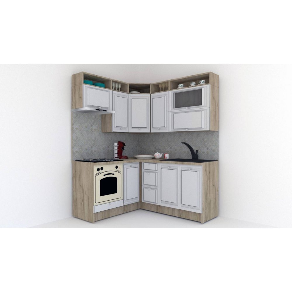 Bucatarie de Colt LEEA ART CORNER FRONT MDF ROSA 160-180 ST. K002 / decor 263