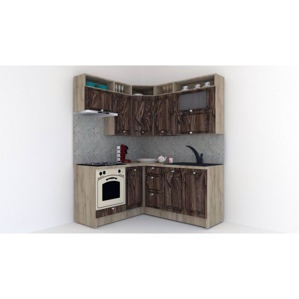 Bucatarie de Colt LEEA ART CORNER FRONT MDF ROSA 160-180 ST. K002 / decor 264