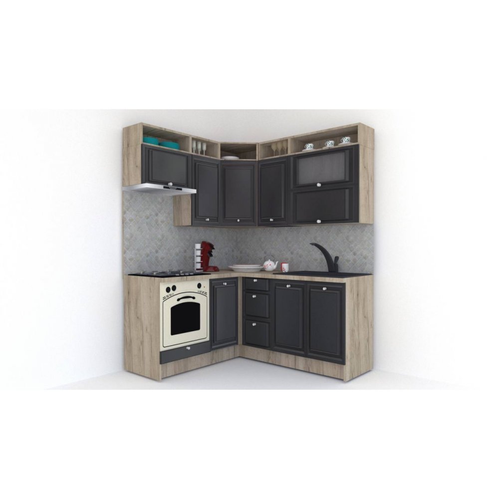 Bucatarie de Colt LEEA ART CORNER FRONT MDF ROSA 160-180 ST. K002 / decor 266