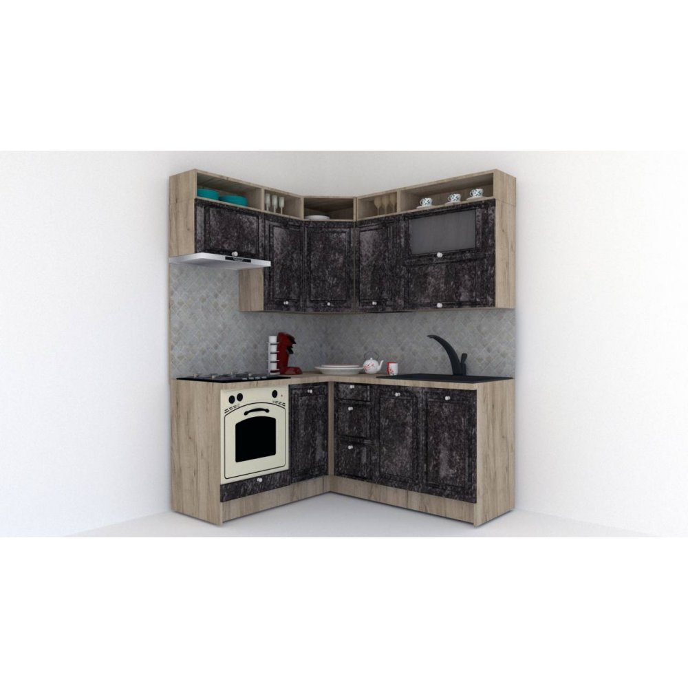 Bucatarie de Colt LEEA ART CORNER FRONT MDF ROSA 160-180 ST. K002 / decor 267