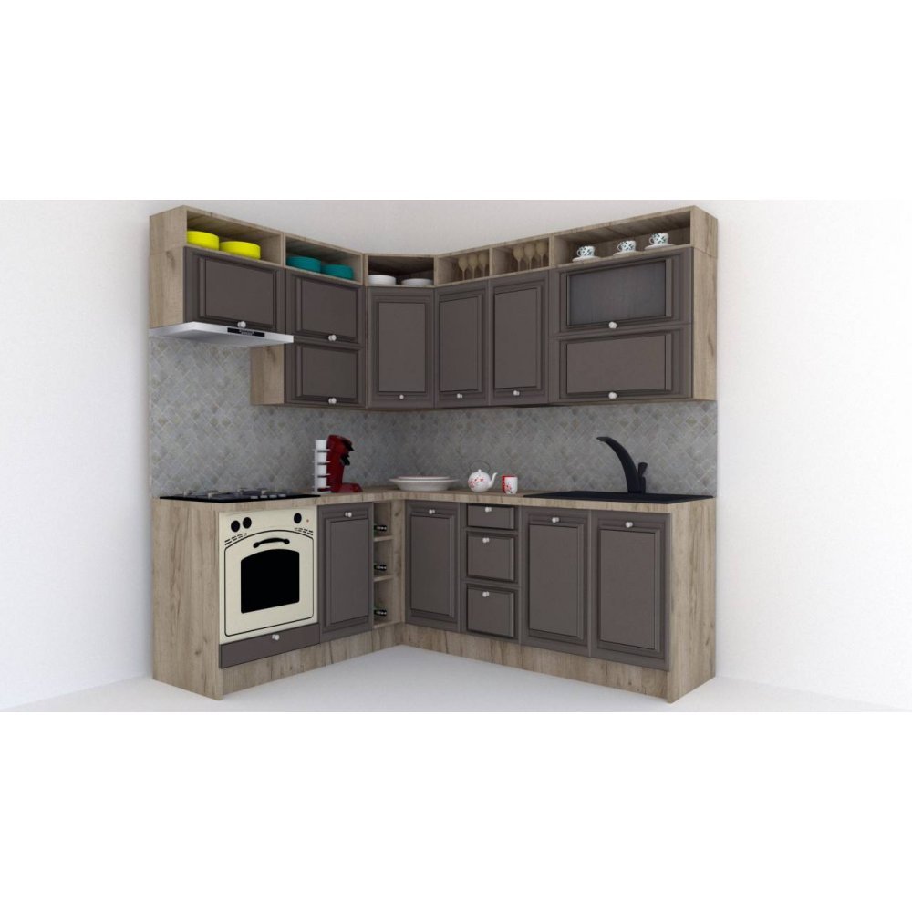 Bucatarie de Colt LEEA ART CORNER FRONT MDF OLDER 180-220 B ST. K002 / decor 218 Bucatarie de Colt LEEA ART CORNER FRONT MDF OLDER 180-220 B ST. K002 / decor 218