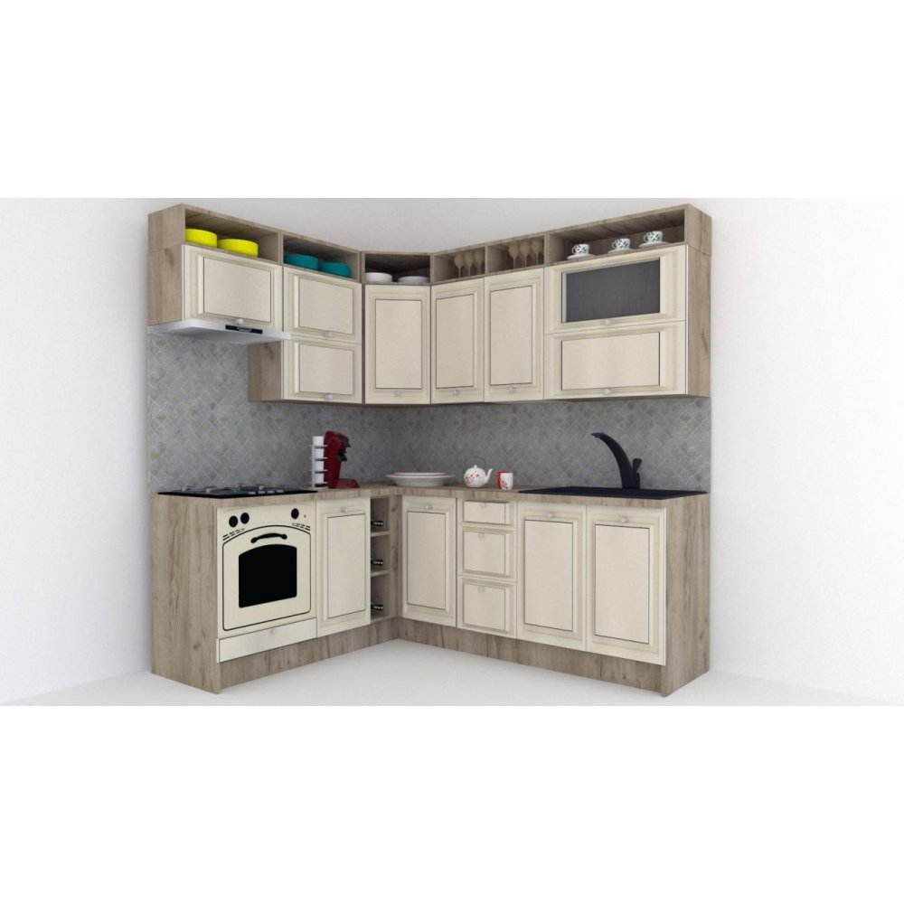 Bucatarie de Colt LEEA ART CORNER FRONT MDF OLDER 180-220 B ST. K002 / decor 242 Bucatarie de Colt LEEA ART CORNER FRONT MDF OLDER 180-220 B ST. K002 / decor 242