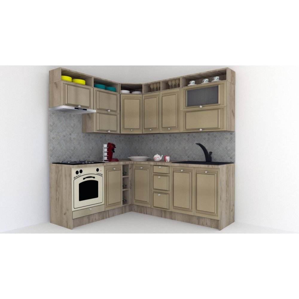 Bucatarie de Colt LEEA ART CORNER FRONT MDF OLDER 180-220 B ST. K002 / decor 243 Bucatarie de Colt LEEA ART CORNER FRONT MDF OLDER 180-220 B ST. K002 / decor 243