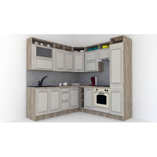 Bucatarie de Colt LEEA ART CORNER FRONT MDF PORTAL 220-220 A DR. K002 / decor 102