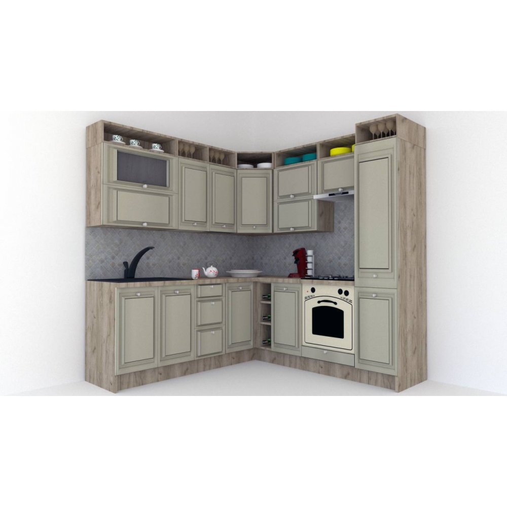 Bucatarie de Colt LEEA ART CORNER FRONT MDF PORTAL 220-220 A DR. K002 / decor 161