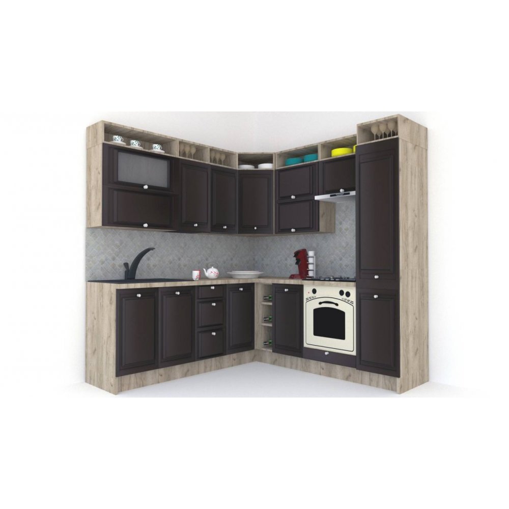 Bucatarie de Colt LEEA ART CORNER FRONT MDF PORTAL 220-220 A DR. K002 / decor 176