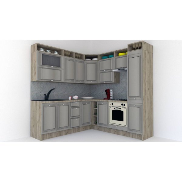 Bucatarie de Colt LEEA ART CORNER FRONT MDF PORTAL 220-220 A DR. K002 / decor 227