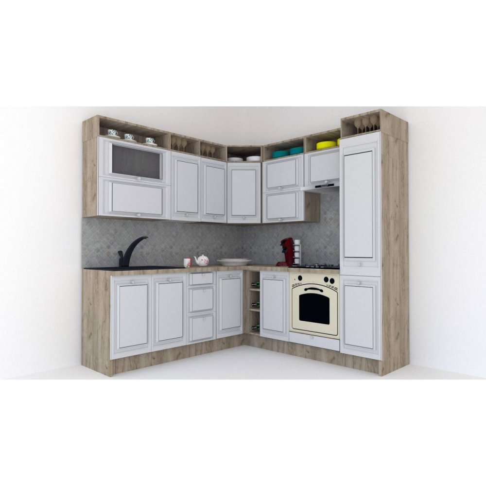 Bucatarie de Colt LEEA ART CORNER FRONT MDF PORTAL 220-220 A DR. K002 / decor 263