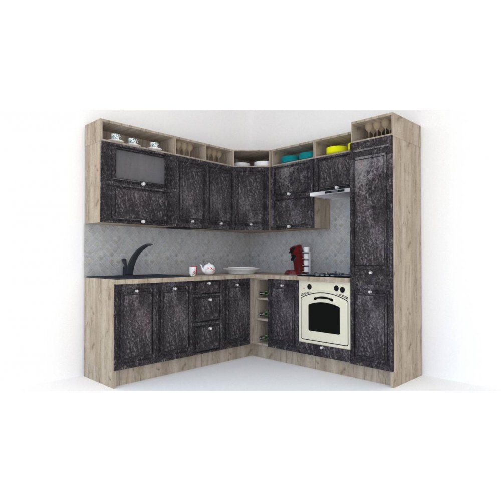 Bucatarie de Colt LEEA ART CORNER FRONT MDF PORTAL 220-220 A DR. K002 / decor 267