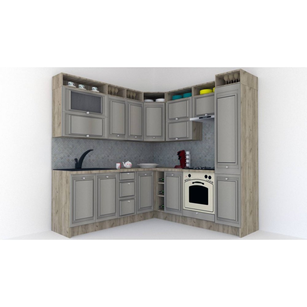 Bucatarie de Colt LEEA ART CORNER FRONT MDF ROSA 220-220 A DR. K002 / decor 227