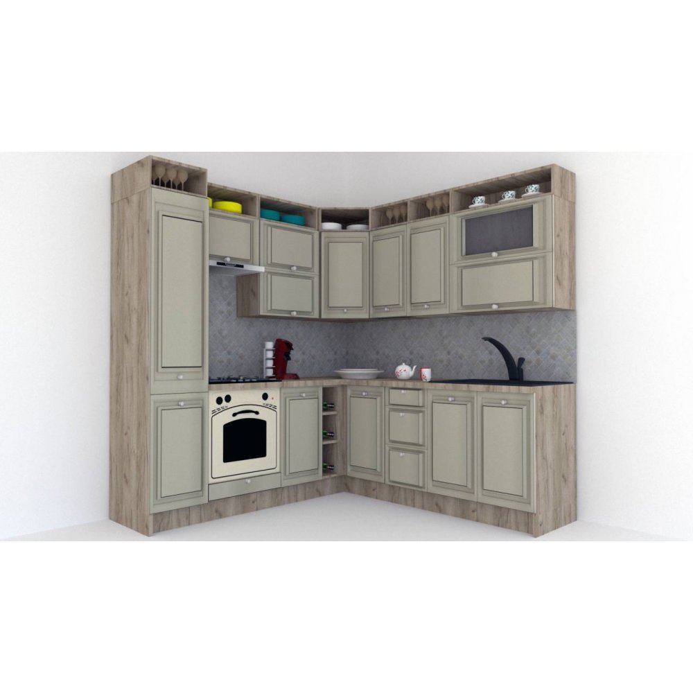 Bucatarie de Colt LEEA ART CORNER FRONT MDF PORTAL 220-220 A ST. K002 / decor 161