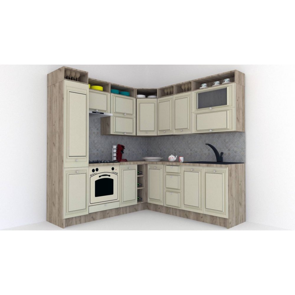 Bucatarie de Colt LEEA ART CORNER FRONT MDF PORTAL 220-220 A ST. K002 / decor 191