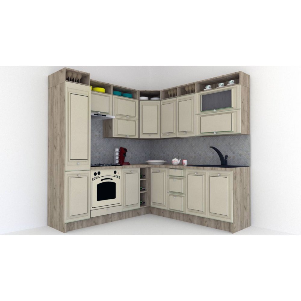 Bucatarie de Colt LEEA ART CORNER FRONT MDF PORTAL 220-220 A ST. K002 / decor 232