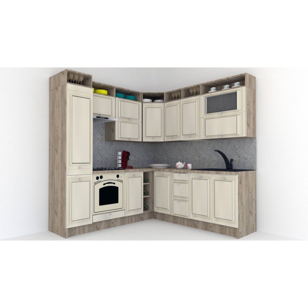 Bucatarie de Colt LEEA ART CORNER FRONT MDF PORTAL 220-220 A ST. K002 / decor 242