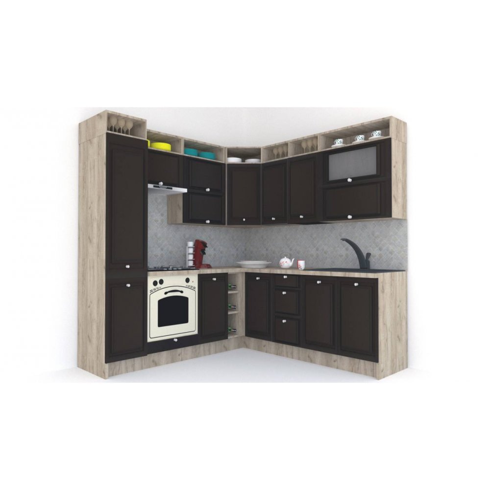 Bucatarie de Colt LEEA ART CORNER FRONT MDF PORTAL 220-220 A ST. K002 / decor 244