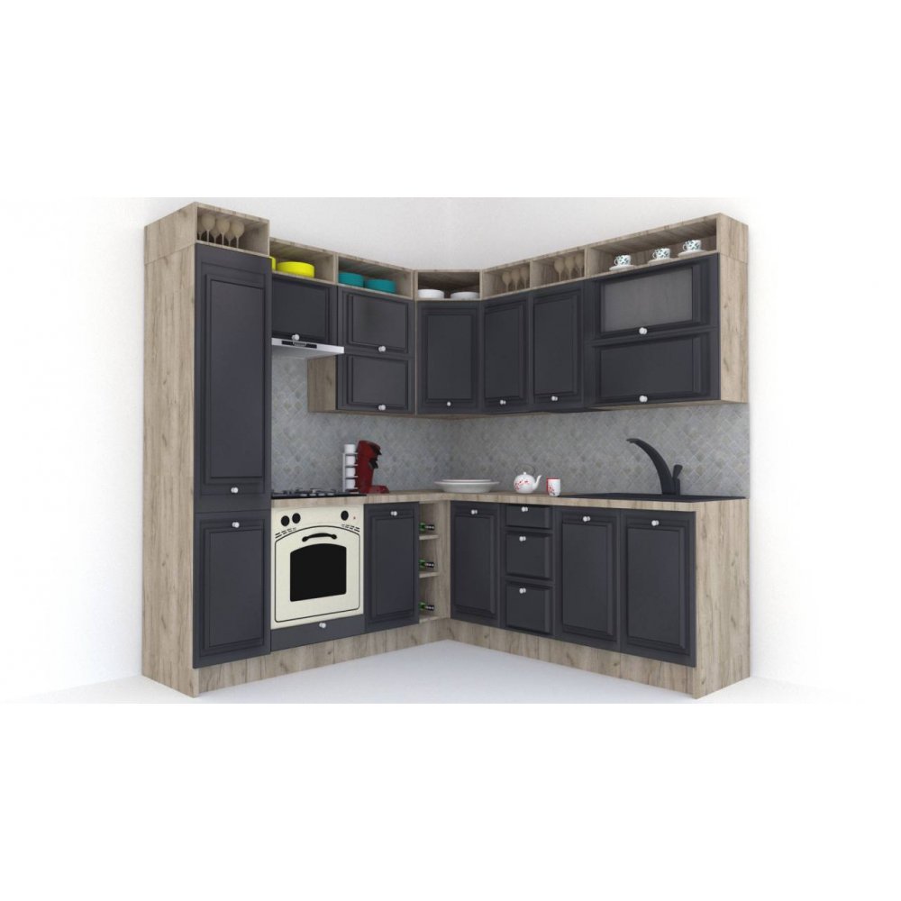 Bucatarie de Colt LEEA ART CORNER FRONT MDF PORTAL 220-220 A ST. K002 / decor 266