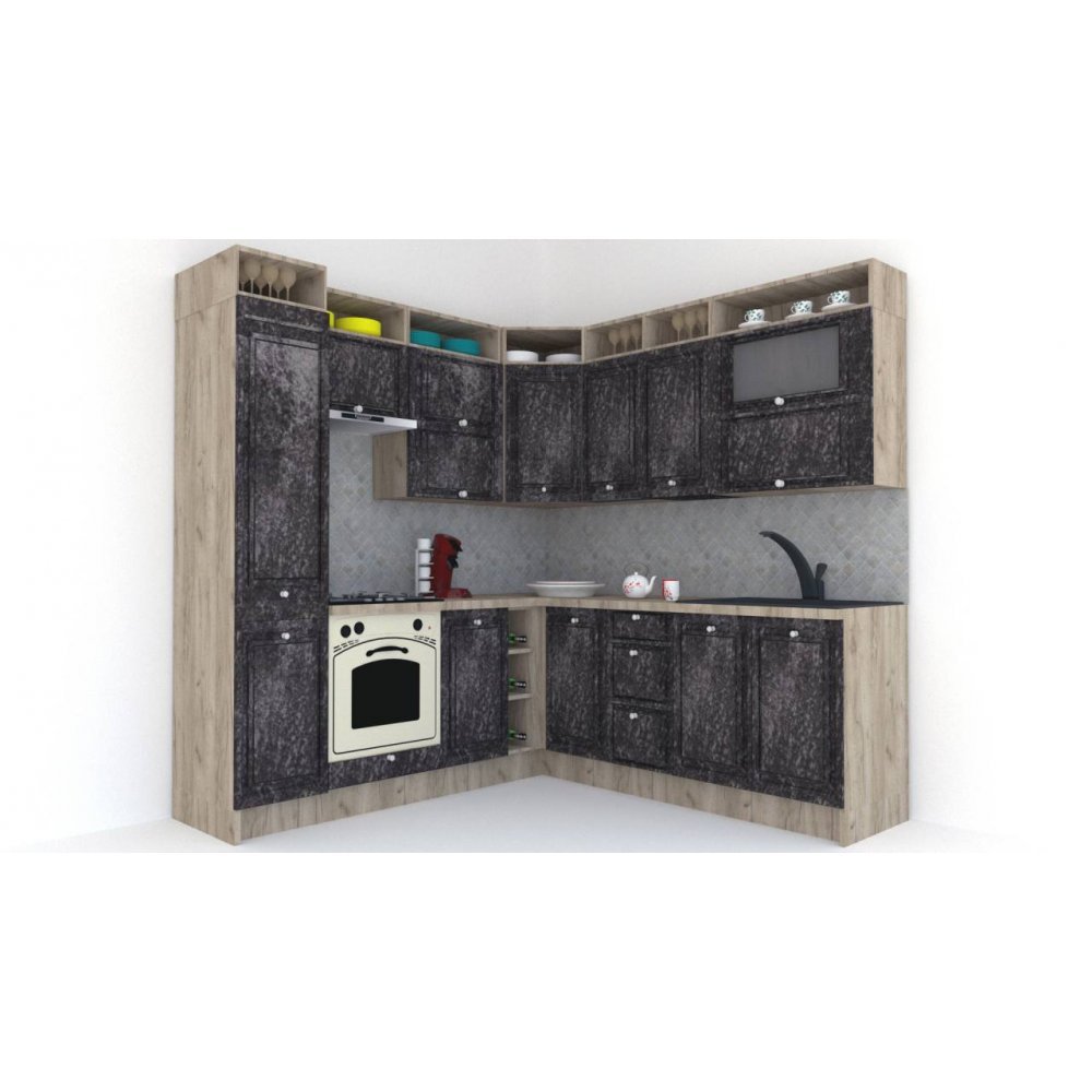 Bucatarie de Colt LEEA ART CORNER FRONT MDF PORTAL 220-220 A ST. K002 / decor 267