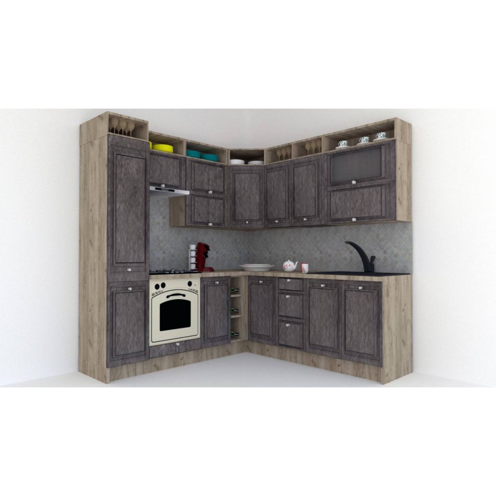 Bucatarie de Colt LEEA ART CORNER FRONT MDF ROSA 220-220 A ST. K002 / decor 247