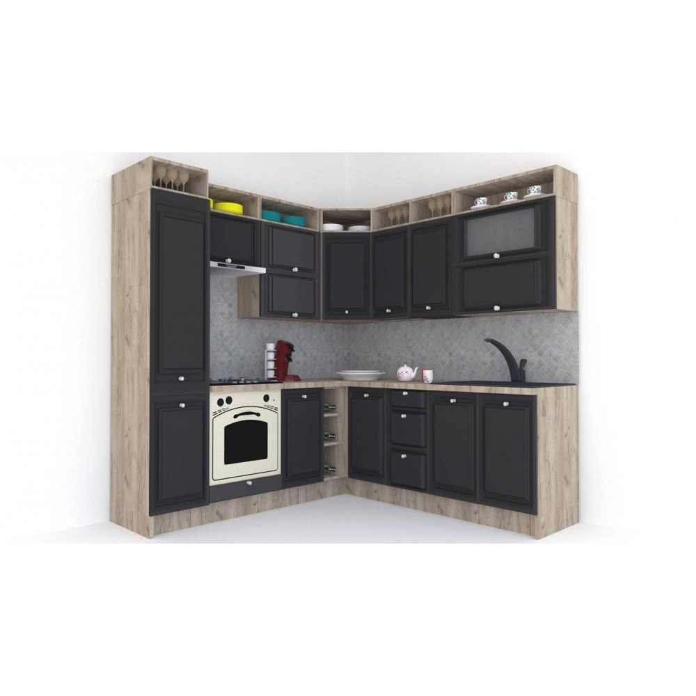 Bucatarie de Colt LEEA ART CORNER FRONT MDF ROSA 220-220 A ST. K002 / decor 258