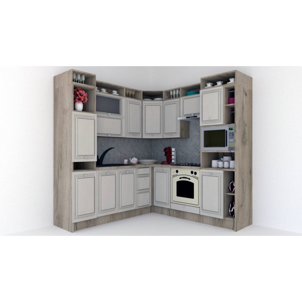 Bucatarie de Colt LEEA ART CORNER FRONT MDF PORTAL 220-220 B DR. K002 / decor 102