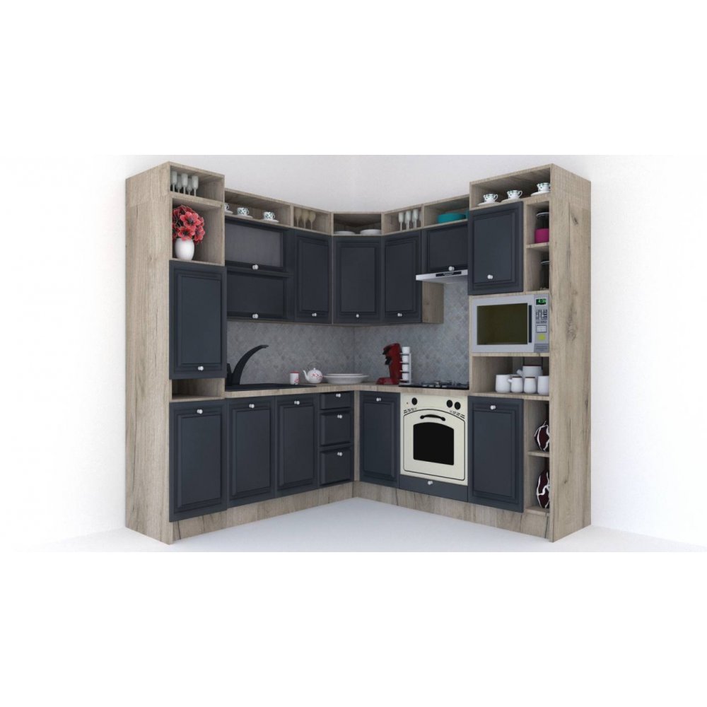 Bucatarie de Colt LEEA ART CORNER FRONT MDF PORTAL 220-220 B DR. K002 / decor 266
