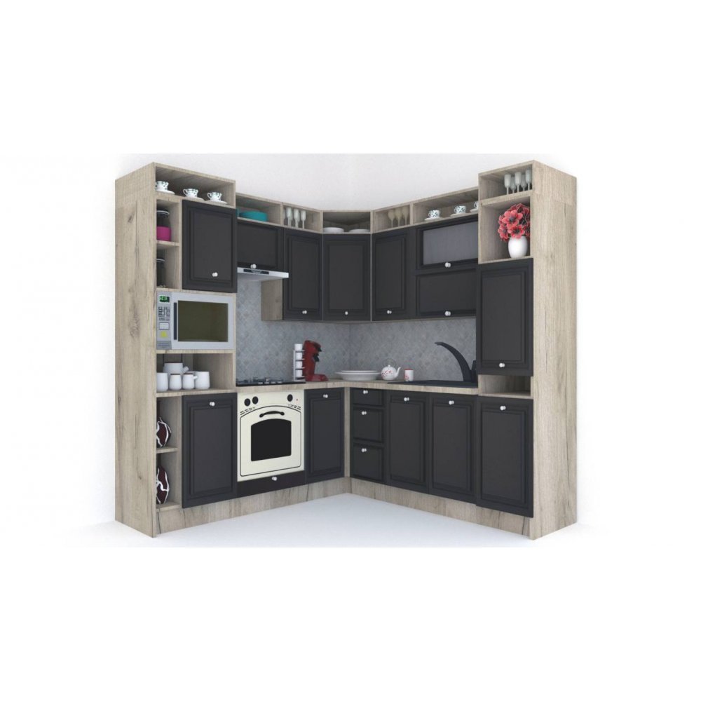 Bucatarie de Colt LEEA ART CORNER FRONT MDF PORTAL 220-220 B ST. K002 / decor 225 Bucatarie de Colt LEEA ART CORNER FRONT MDF PORTAL 220-220 B ST. K002 / decor 225