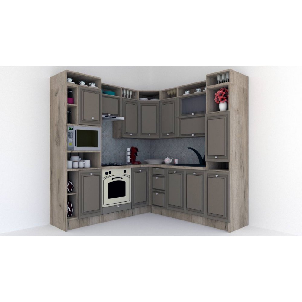 Bucatarie de Colt LEEA ART CORNER FRONT MDF ROSA 220-220 B ST. K002 / decor 200 Bucatarie de Colt LEEA ART CORNER FRONT MDF ROSA 220-220 B ST. K002 / decor 200