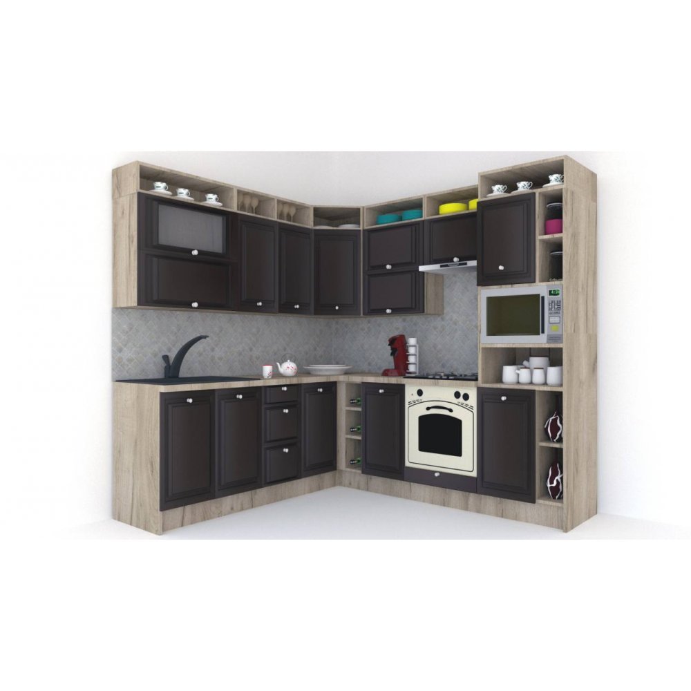 Bucatarie de Colt LEEA ART CORNER FRONT MDF PORTAL 220-240 DR. K002 / decor 176