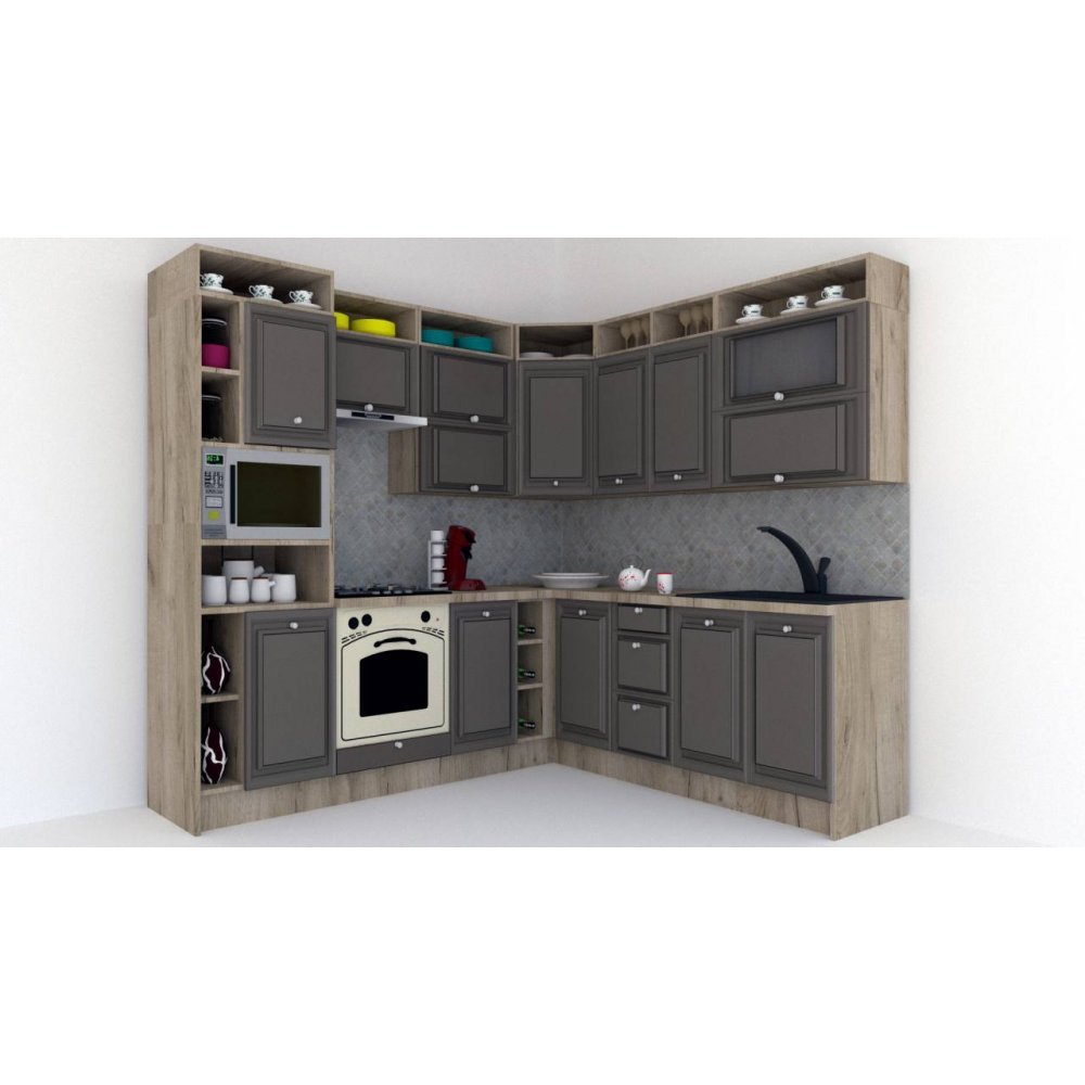 Bucatarie de Colt LEEA ART CORNER FRONT MDF PORTAL 220-240 ST. K002 / decor 218