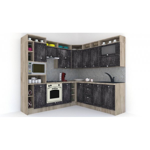 Bucatarie de Colt LEEA ART CORNER FRONT MDF PORTAL 220-240 ST. K002 / decor 267