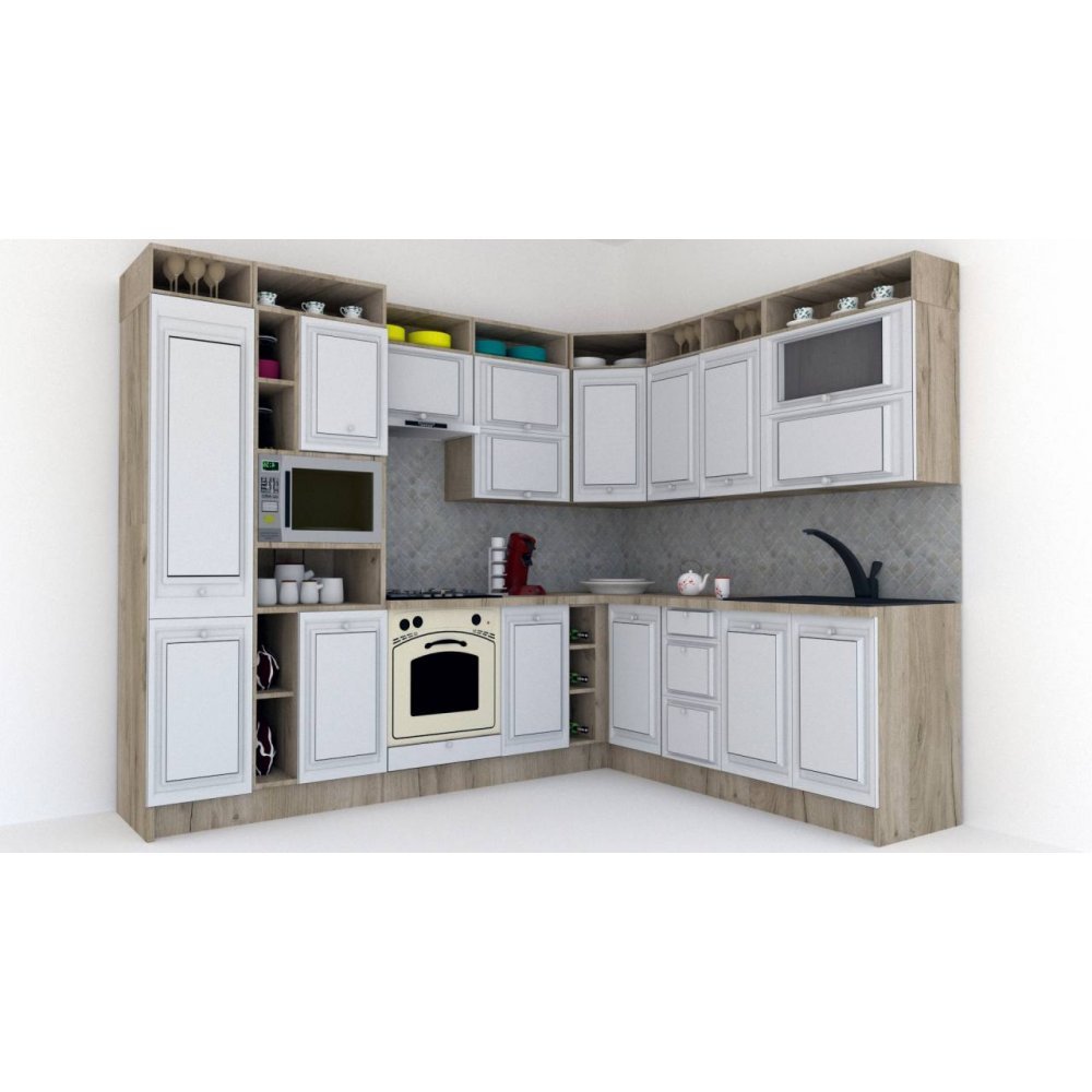 Bucatarie de Colt LEEA ART CORNER FRONT MDF ROSA 220-280 ST. K002 / decor 263