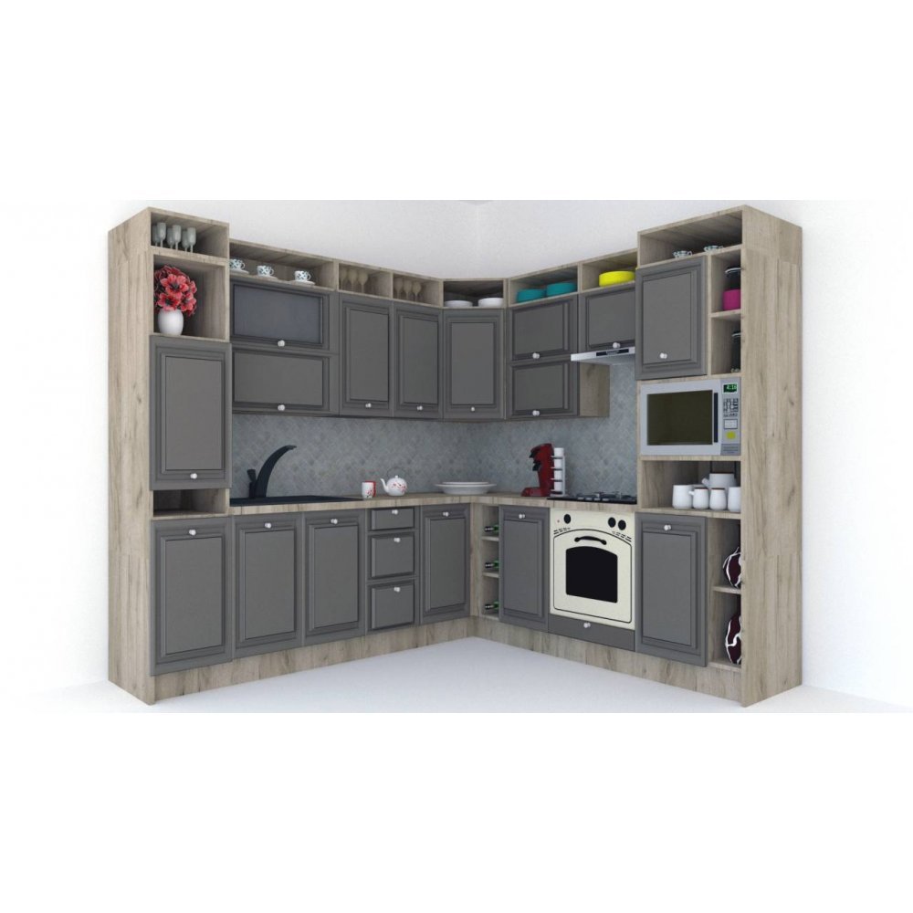 Bucatarie de Colt LEEA ART CORNER FRONT MDF PORTAL 240-260 DR. K002 / decor 218