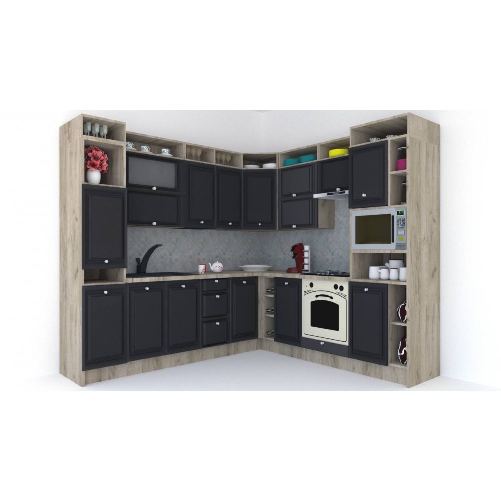 Bucatarie de Colt LEEA ART CORNER FRONT MDF PORTAL 240-260 DR. K002 / decor 258