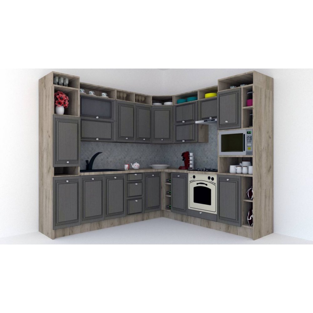 Bucatarie de Colt LEEA ART CORNER FRONT MDF PORTAL 240-260 DR. K002 / decor 265