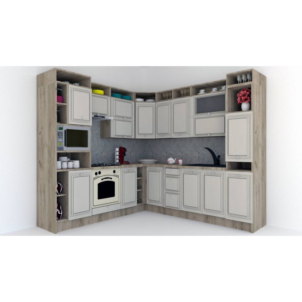 Bucatarie de Colt LEEA ART CORNER FRONT MDF PORTAL 240-260 ST. K002 / decor 102