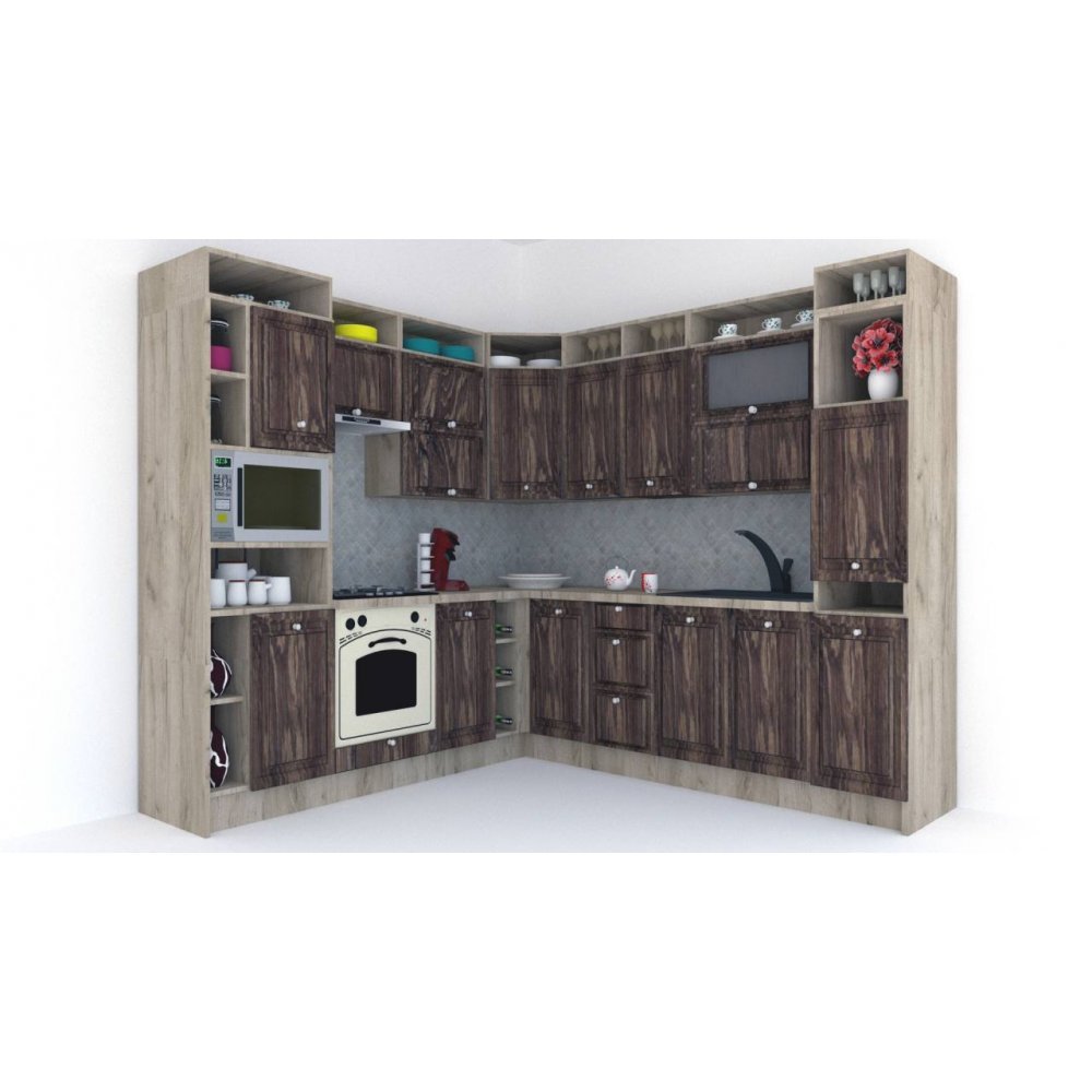 Bucatarie de Colt LEEA ART CORNER FRONT MDF ROSA 240-260 ST. K002 / decor 264