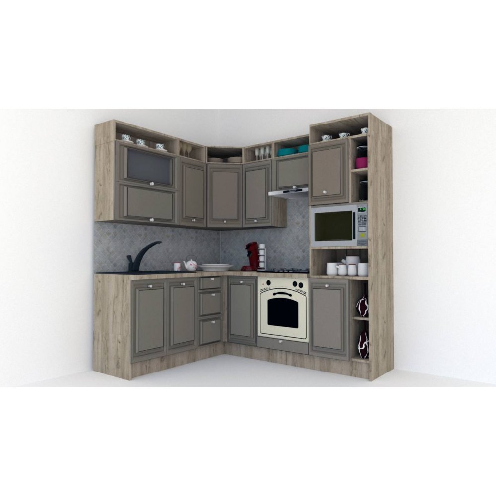 Bucatarie de Colt LEEA ART CORNER FRONT MDF ELBA 180-220 A DR. K002 / decor 200
