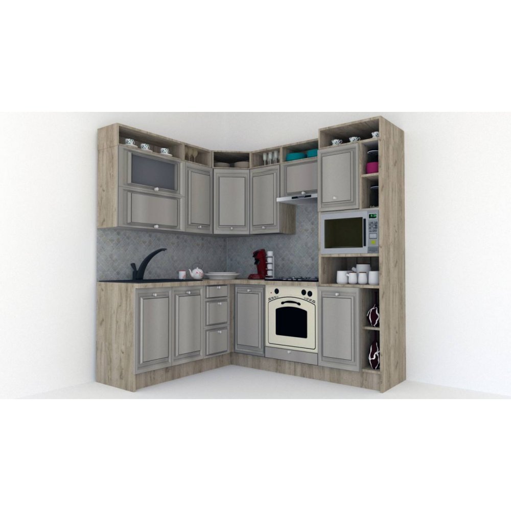 Bucatarie de Colt LEEA ART CORNER FRONT MDF ELBA 180-220 A DR. K002 / decor 227