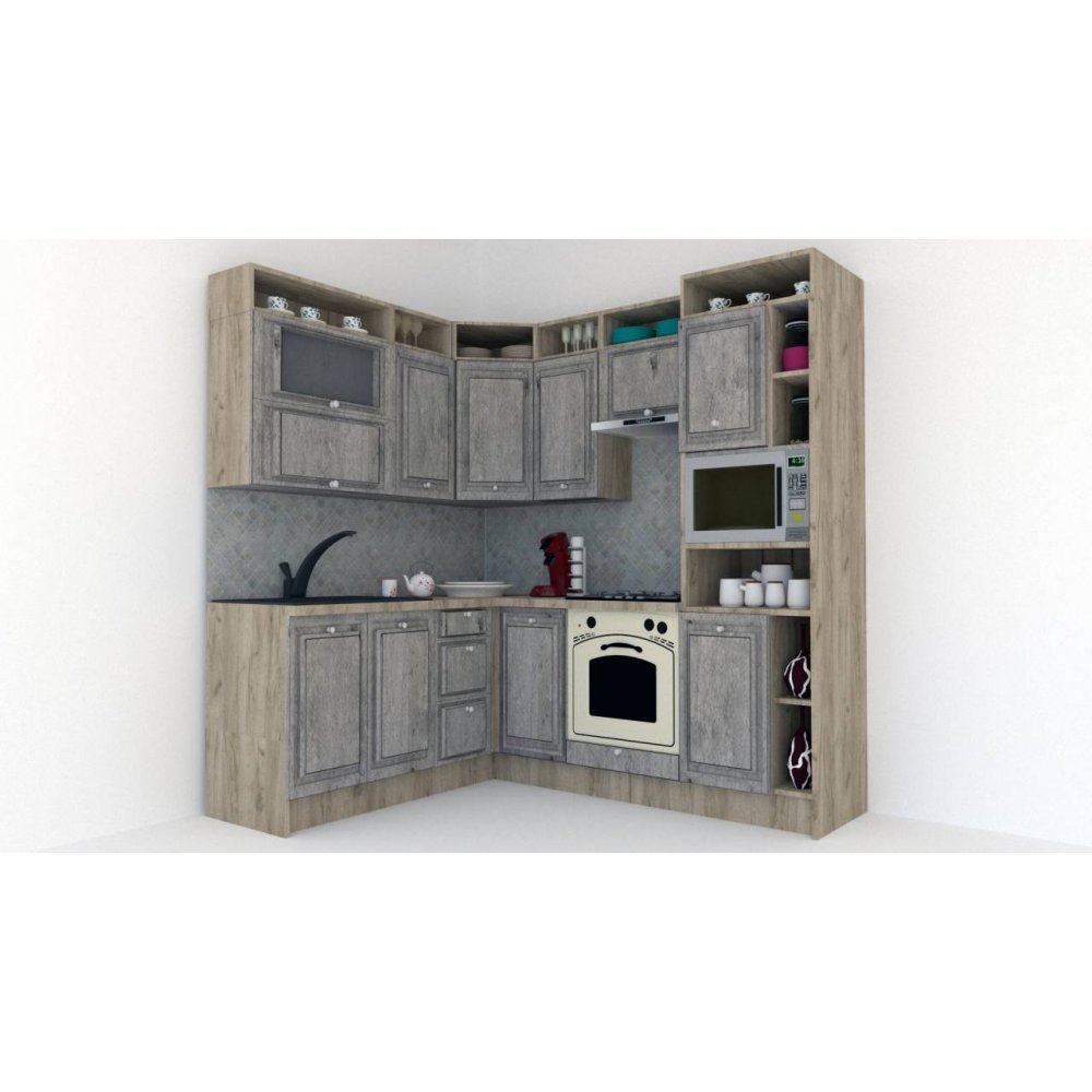 Bucatarie de Colt LEEA ART CORNER FRONT MDF FRESCO 180-220 A DR. K002 / decor 246