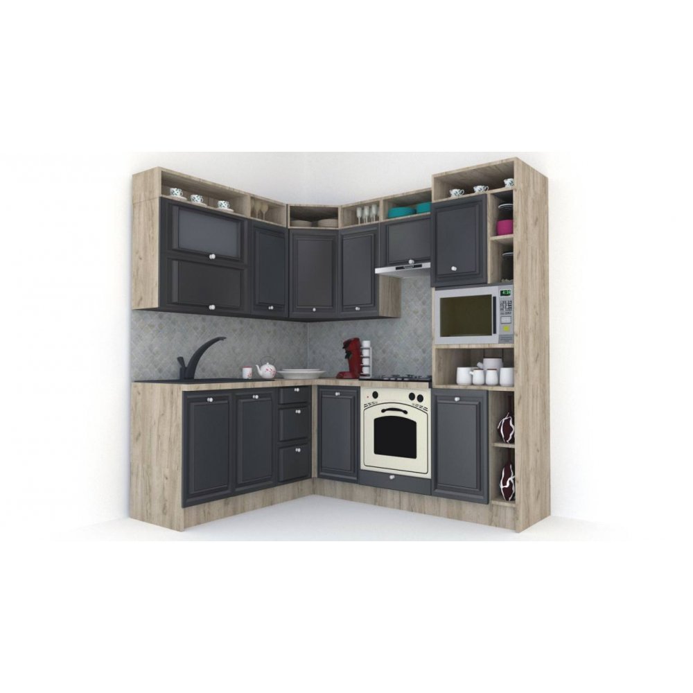 Bucatarie de Colt LEEA ART CORNER FRONT MDF FRESCO 180-220 A DR. K002 / decor 266