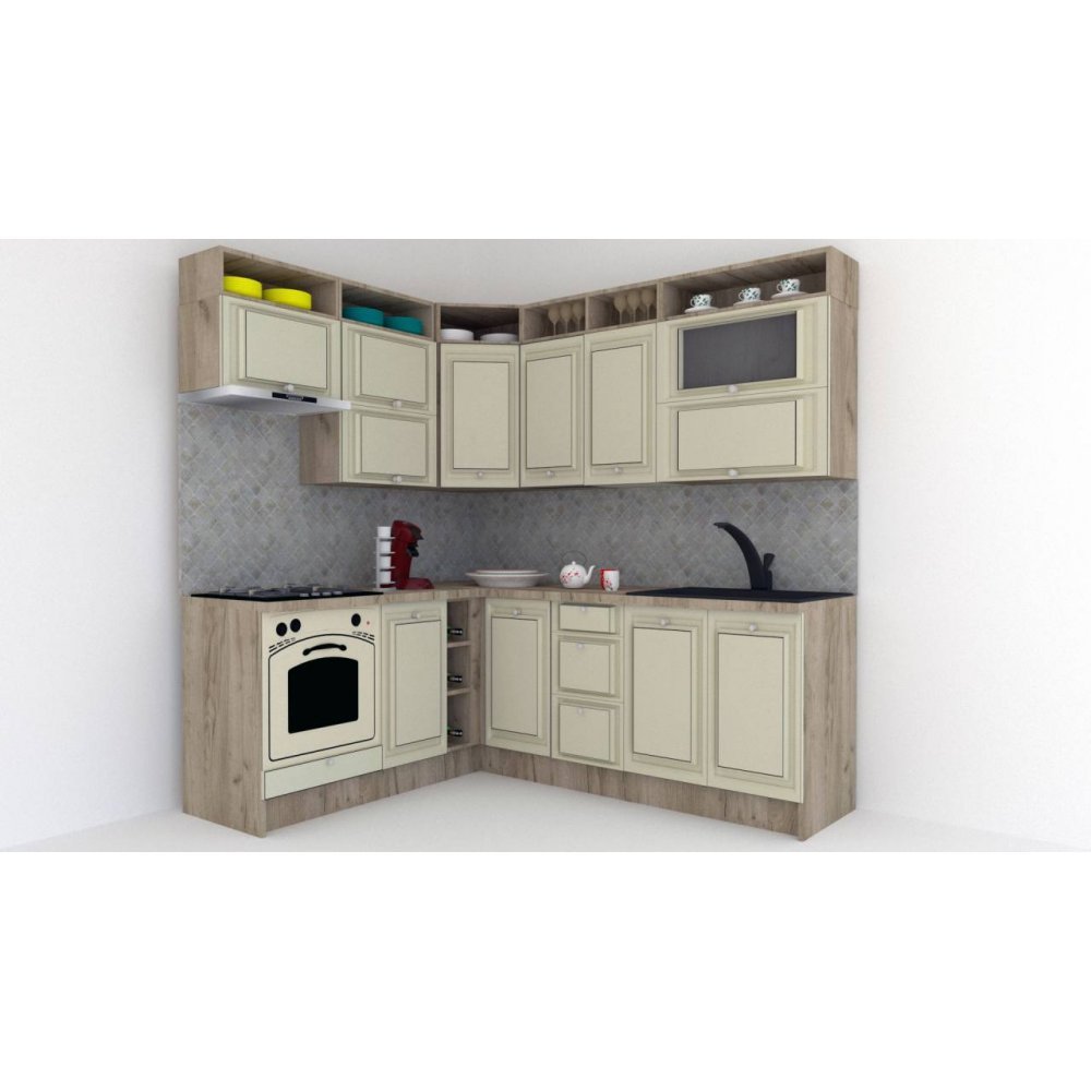 Bucatarie de Colt LEEA ART CORNER FRONT MDF ALAMO 180-220 B ST. K002 / decor 191 Bucatarie de Colt LEEA ART CORNER FRONT MDF ALAMO 180-220 B ST. K002 / decor 191