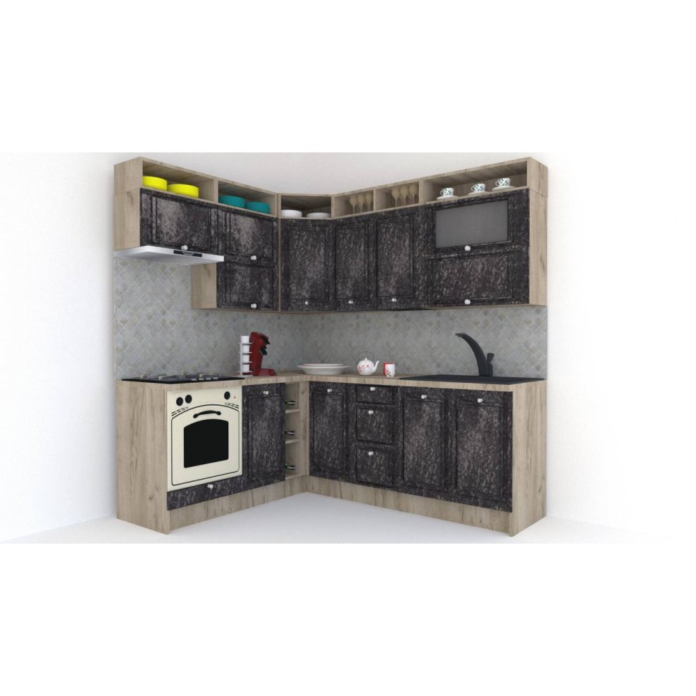 Bucatarie de Colt LEEA ART CORNER FRONT MDF ALAMO 180-220 B ST. K002 / decor 267 Bucatarie de Colt LEEA ART CORNER FRONT MDF ALAMO 180-220 B ST. K002 / decor 267