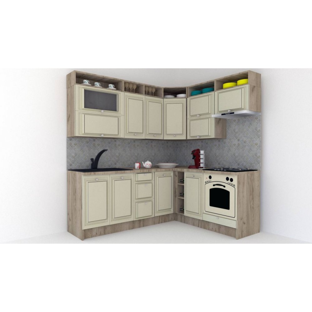 Bucatarie de Colt LEEA ART CORNER FRONT MDF EKRAN 180-220 B DR. K002 / decor 191