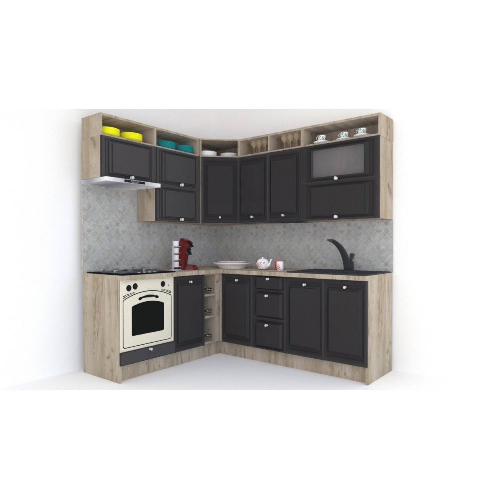 Bucatarie de Colt LEEA ART CORNER FRONT MDF CANYON 180-220 B ST. K002 / decor 258