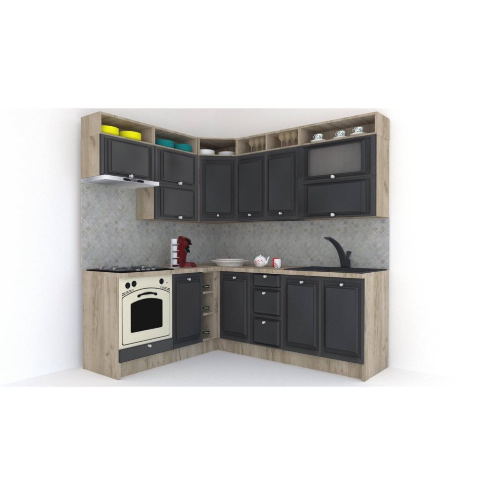 Bucatarie de Colt LEEA ART CORNER FRONT MDF CANYON 180-220 B ST. K002 / decor 266