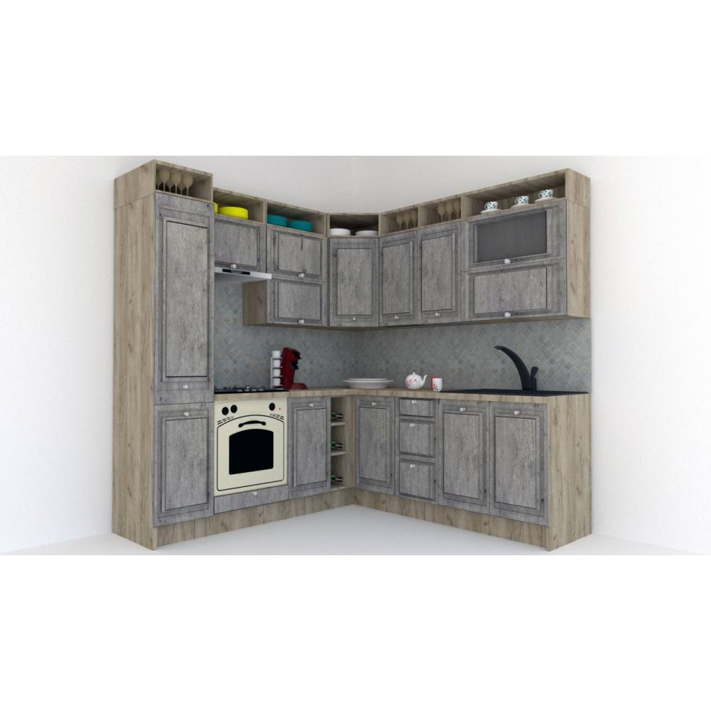 Bucatarie de Colt LEEA ART CORNER FRONT MDF ALAMO 220-220 A ST. K002 / decor 246