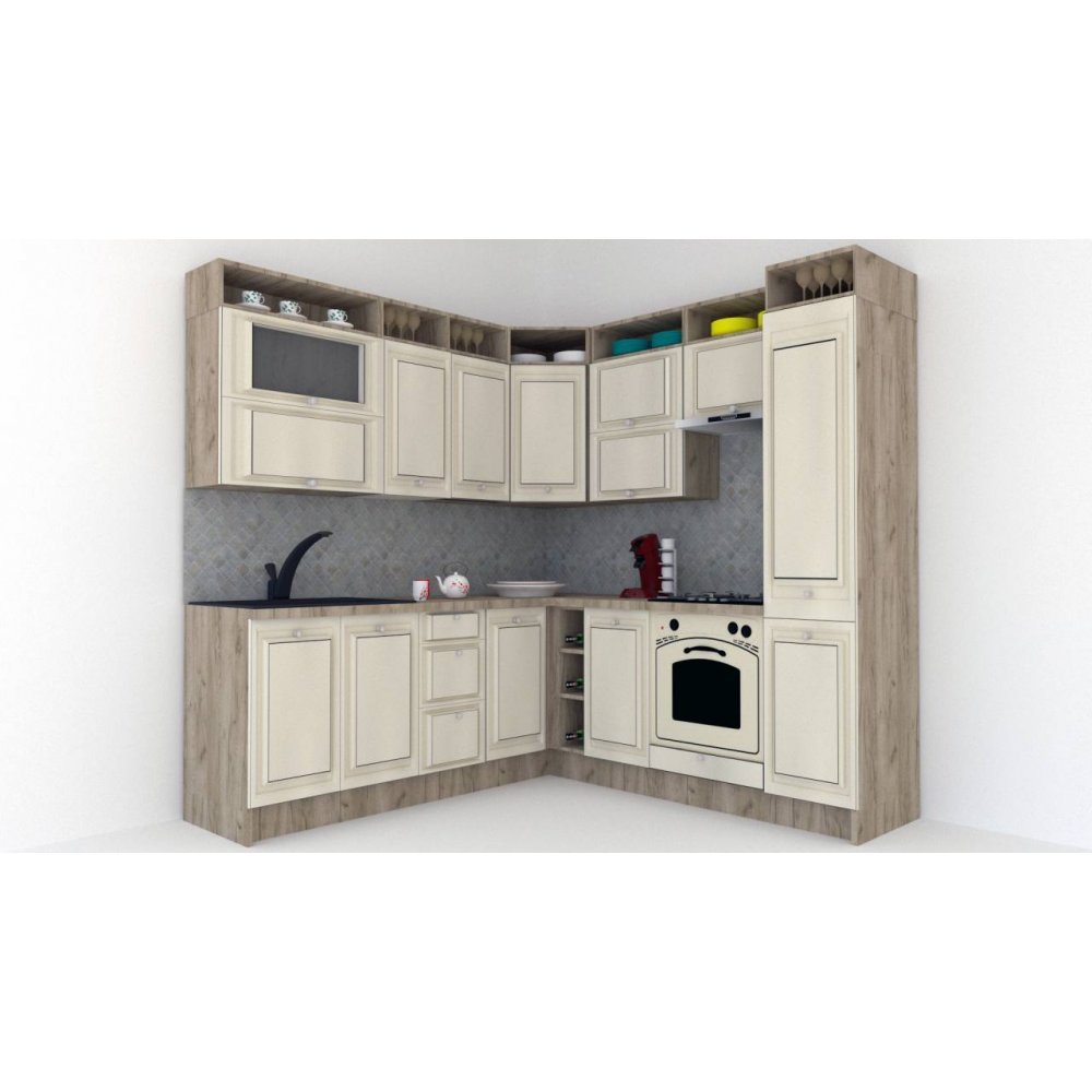 Bucatarie de Colt LEEA ART CORNER FRONT MDF EKRAN 220-220 A DR. K002 / decor 242