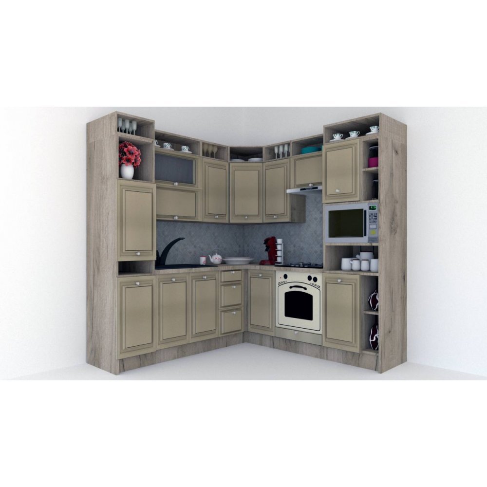 Bucatarie de Colt LEEA ART CORNER FRONT MDF EKRAN 220-220 B DR. K002 / decor 243
