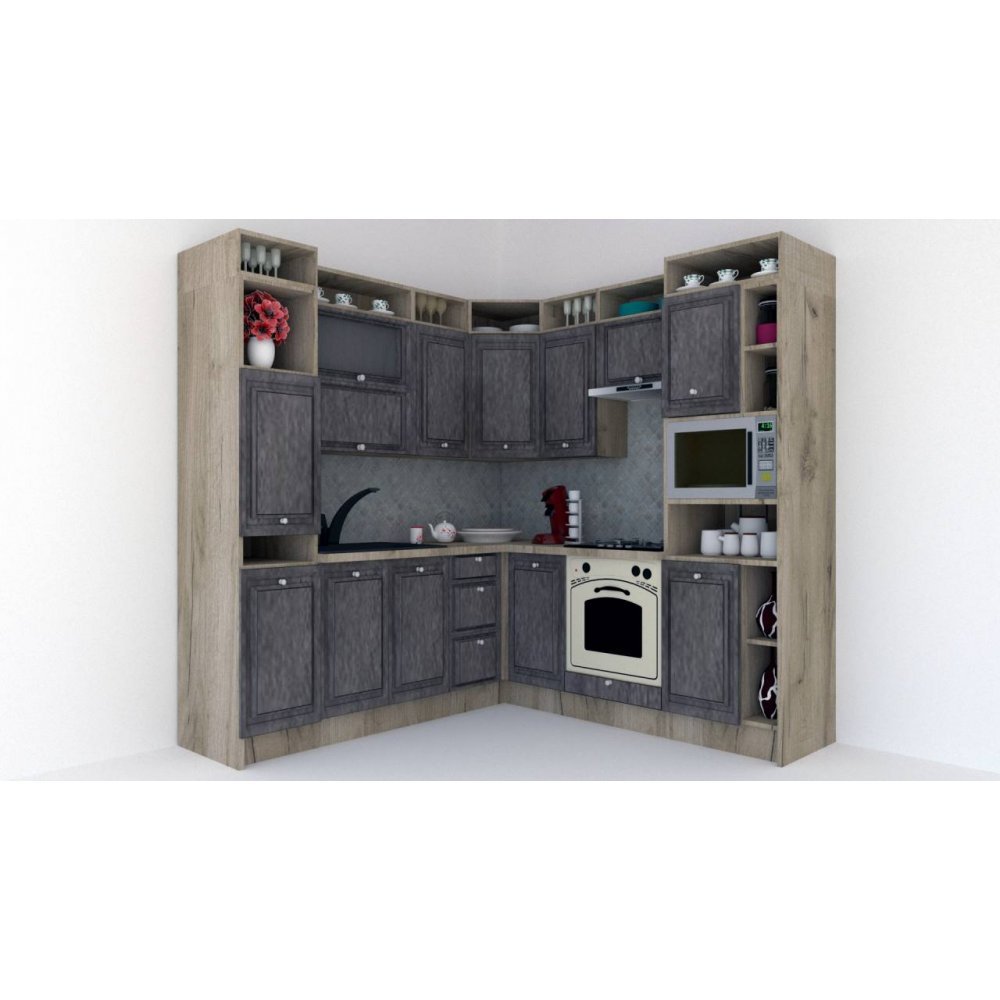 Bucatarie de Colt LEEA ART CORNER FRONT MDF EKRAN 220-220 B DR. K002 / decor 247